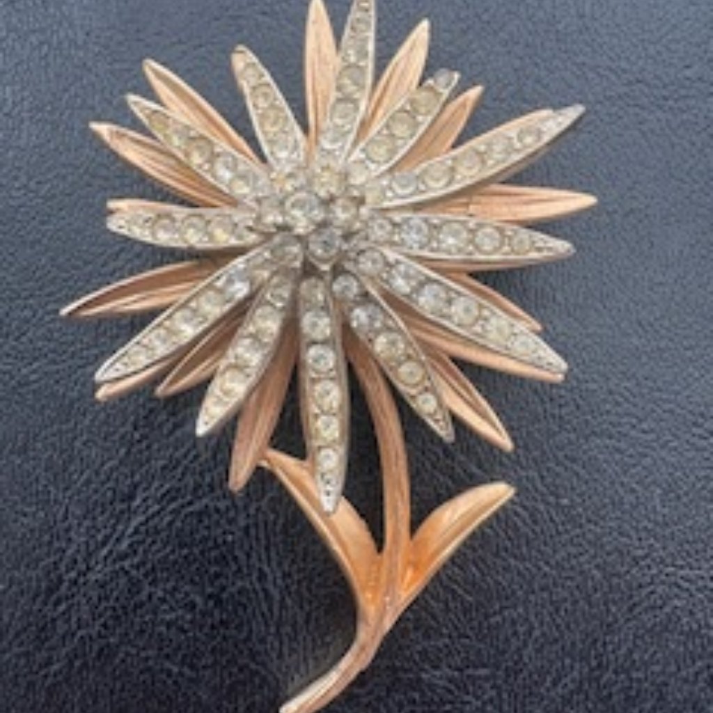 Capri Vintage Brushed Gold Tone 3d Flower Brooch